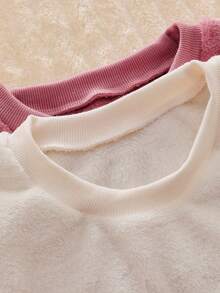 Genkimix Kids 4pcs Girls Eyelash, Heart & Cloud Pattern Fleece Pajama Set, Comfortable Loungewear For Autumn/Winter