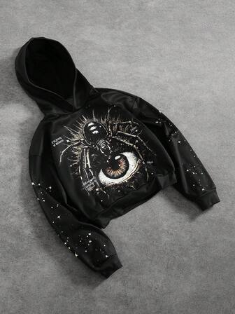 Street Life Men's Spider Print Casual Loose Fit Long Sleeve Hoodie Sweatshirt, Autumn/Winter