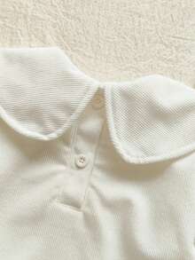 SHEIN Vintaside Kids 1 件幼儿女童舒适休闲韩版翻领 3D 刺绣天鹅绒长袖上衣，适合春秋冬日常穿着 - 白色 - 查看 7