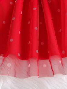 SHEIN Playful Pals 1pc Baby Girls Halloween Mesh Dress, CuteCap Sleevee Long Sleeve Pumpkin, Kitten, Spider, Bat Print Purple Mesh Tutu Skirt, Suitable For Holiday Costume Play, New Autumn/Winter - Red - View 4