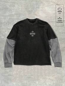 ROMWE MEN Spring Casual Graphic Men'S Casual Gothic 2 In 1 Long Sleeve Round Neck T-Shirt - Multicolor - View 1