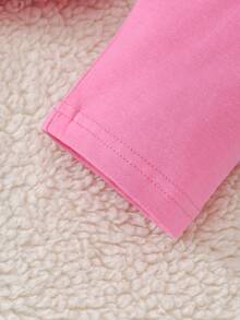 SHEIN 女婴幼儿 0-3 岁 4 季弧形下摆长袖运动衫 + 紧身裤套装，有趣的“爸爸的女孩”标语，朦胧蓝色，棉质面料，秋冬装 - 玫紅色 - 查看 8