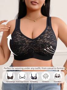 Áo ngực không dây ren chắp vá cỡ lớn cho nữ - màu đen - Xem 5