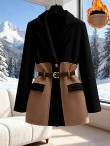 GlowEve Áo khoác Blazer nữ thiết kế ve áo, eo bó, dáng ôm, trang phục thường ngày/công sở, phong cách Pháp thanh lịch, màu be/khaki, tay dài, thu/đông - màu đen - Xem 3