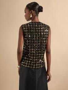 SHEIN Veneréa Women's Contrast Color Sequin V-Neck Sleeveless Tank Top