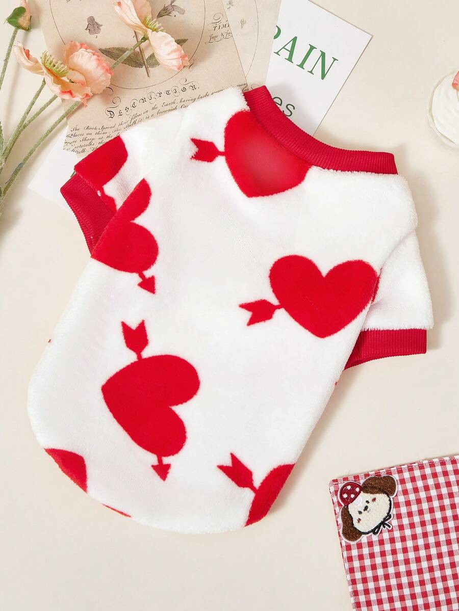 PETSIN 1 pieza Mascota Gato Perro Universal Lindo Patrón de Amor Moda Impreso Felpa Cálida Elástica Cómoda Perro Cuello Redondo - Multicolor - Ver 1