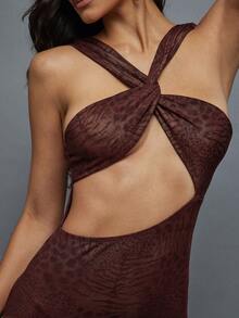 YkhahaYkhahaHauture Vestido largo asimétrico con recorte y estampado de cebraYkhahaYkhaha - Rojo - Ver 3