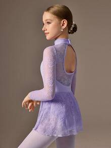 SHEIN 青少年女孩运动紧身衣，适合芭蕾舞、返校、校园健身、训练、比赛、休闲穿着。时尚弹力网眼长袖设计，舒适有弹性的舞蹈运动服