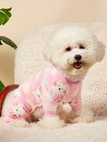 PETSIN 1件装宠物猫狗通用粉色爱心猫咪印花可爱时尚秋冬毛绒保暖舒适圆领狗狗连体衣 - 彩色 - 查看 4