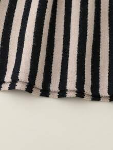 Girls' Striped Knit Sweater Dress,Classic Round Neck Flare Sleeve Patchwork Dress For Autumn,School,Back-To-School,Winter Outings And Parties - Black - View 6