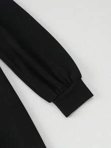 休闲优雅简约蝴蝶结长袖立领连衣裙，适合年轻女性，秋冬 - 黑色 - 查看 6