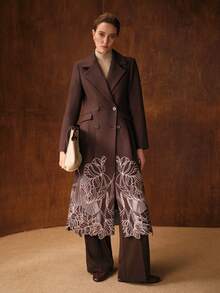 MOTF PREMIUM Women's Fashionable Brown Embroidered Overcoat - Coffee Brown - View 5
