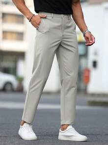 Calvornis Men's Solid Color Casual Everyday Pants - Grey - View 3