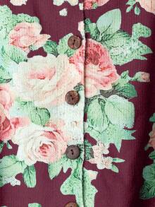 SHEIN Privé Plus Size Floral Print Long Sleeve Cardigan - Red Violet - View 4