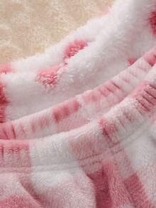 SHEIN Playful Pals 4pcs Girls Casual Plush Loungewear Set, Includes Cloud & Heart Embroidered Checkered Pattern Long Pants And Long Sleeve Top, Comfortable & Cozy