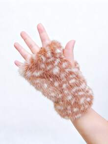ROMWE Kawaii 1 Pair Leopard Print Fingerless Gloves, Warm - Brown - View 2