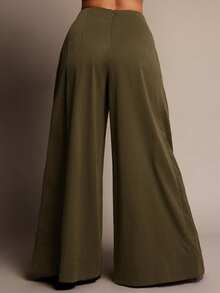 Vixey High Waist Pleated Side Wide Leg Cuffed Office Pants