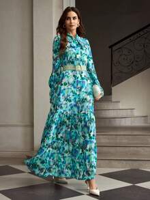 ZEYLAH French Elegant Pearl Chiffon Loose Floral Print Dress