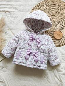 SHEIN Vintaside Kids Babygirl 女婴冬季拉链长袖数码印花夹克，非常适合户外旅行，具有充足的防寒保护，时尚实用的风格，让小宝宝在冬季冒险中保持温暖和时尚 - 紫色 - 查看 5