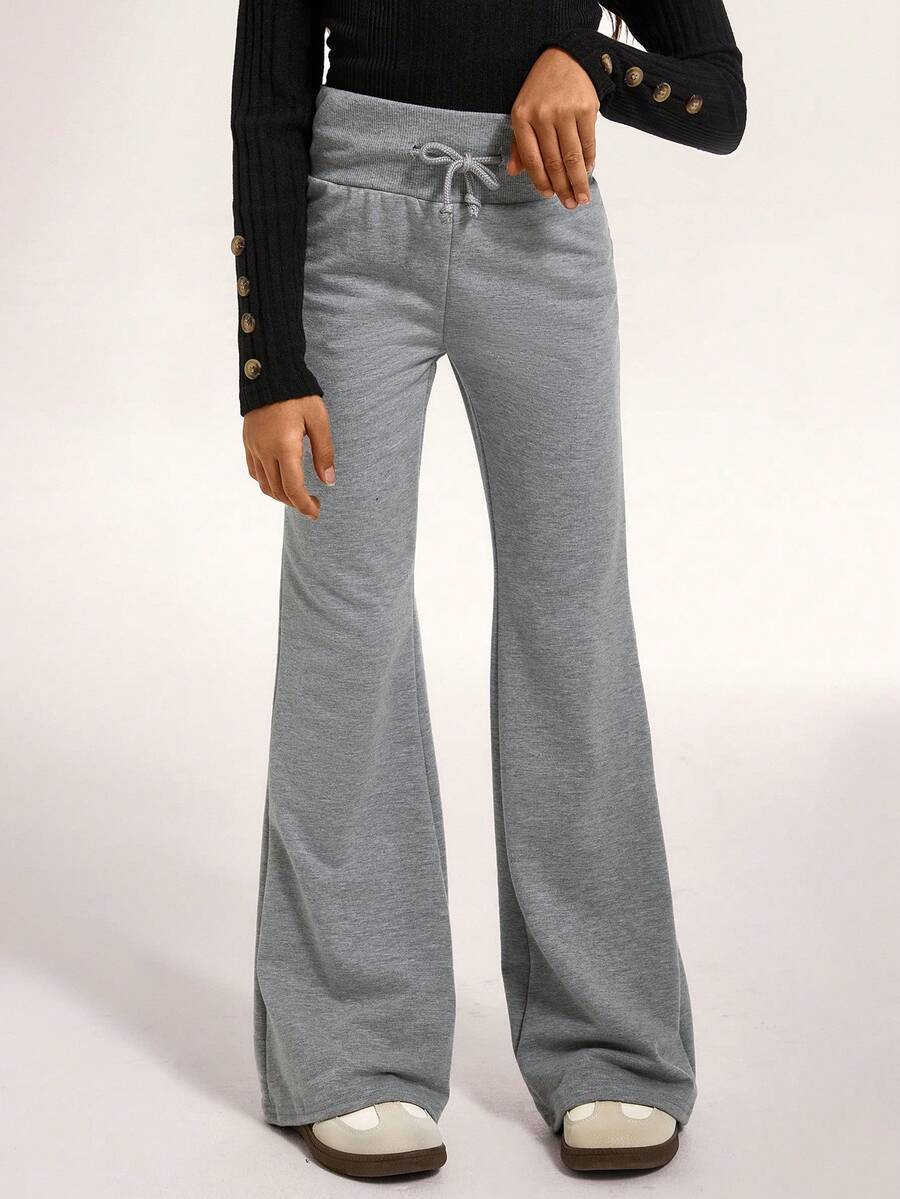 Radiana Tween Girl Fashion Casual Knitted Flared Pants - Grey - View 1
