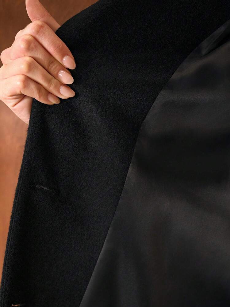 Manteau en laine double face noir brodé à la mode pour femmes, automne/hiver