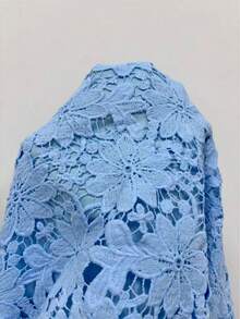 SHEIN Clasi 女式圆领蕾丝拼布无袖休闲衬衫，夏季 - 藍色 - 查看 7