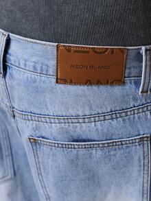 NEON BLANC Men's Letter Print Pocket Wide Leg Loose Casual Jeans - Blue - View 3