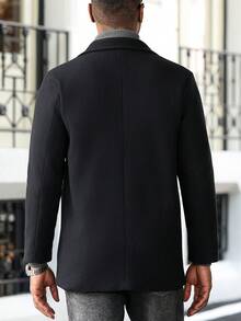 Manfinity Homme Men's Casual Solid Color Long Sleeve Overcoat, Versatile For Autumn/Winter - Black - View 2