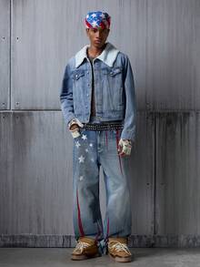 NEON BLANC Men's Casual Denim Jacket With Fur Collar, Long Sleeve, Single-Breasted, Autumn/Winter - Blue - View 7