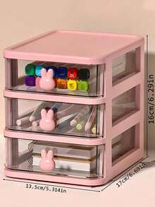 1 pieza Caja de almacenamiento de escritorio, caja de cajón de escritorio de estudiante, contenedor de bolígrafos, estantería para accesorios para el cabello de oficina infantil, caja de acabado de múltiples funciones, caja de almacenamiento de regreso a la escuela - Conejo - Ver 13