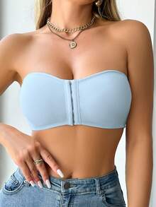 女士前扣式聚拢加垫文胸 - 淺藍色 - 查看 3