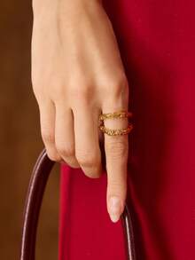 MOTF PREMIUM 18K镀金时尚简约双层戒指 - 金黃色 - 查看 5