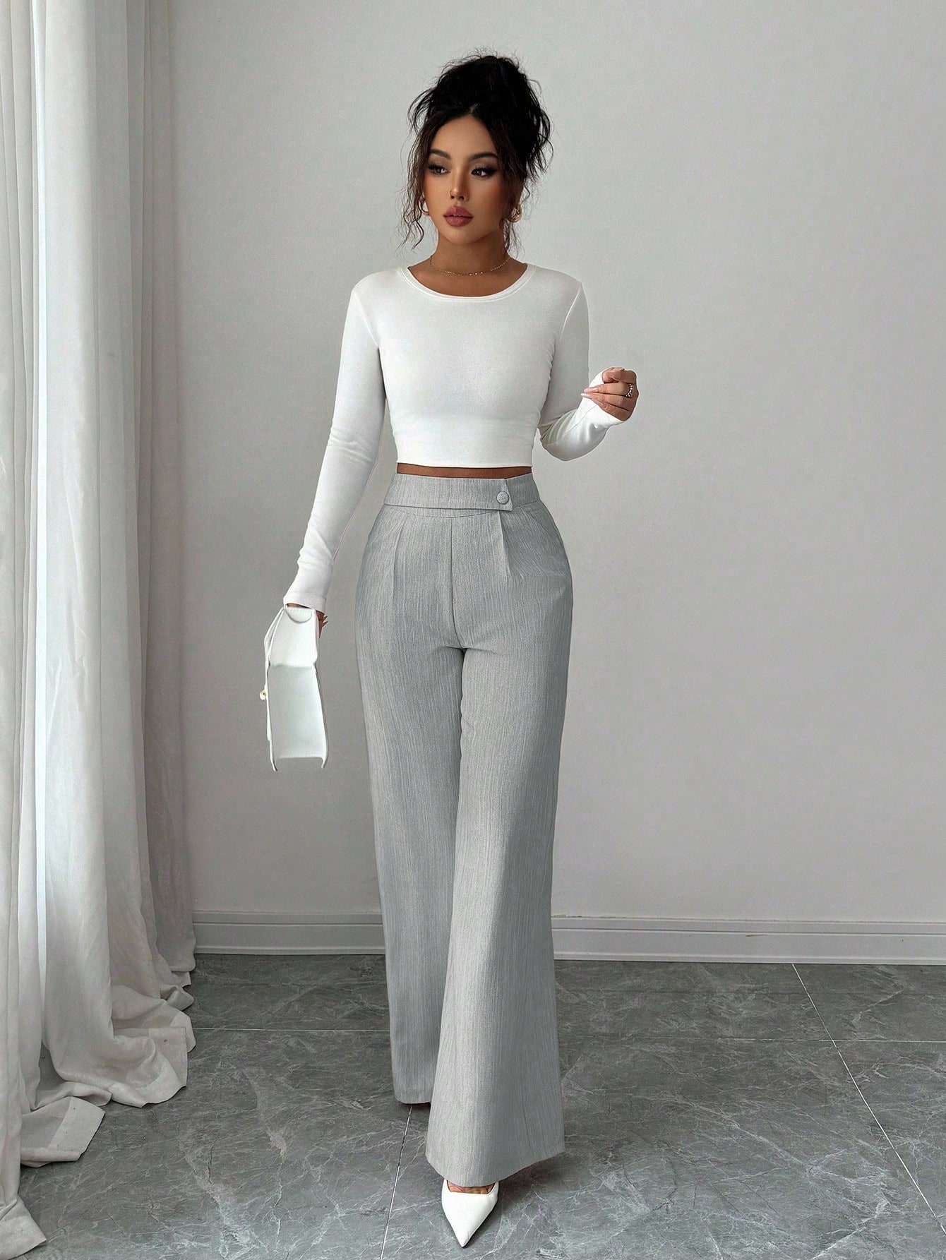 Elenzga بنطلون نسائي فضفاض مستقيم الساق من قماش ال...