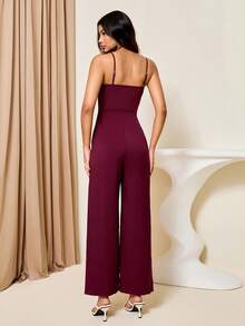 Bluhae Mono elegante de pierna ancha con diseño de bandeau y cintura ceñida en unicolor, adecuado para ir al trabajo y uso diario - Burdeos - Ver 2