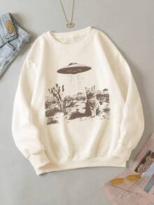 Manfinity Dauomo Men's Casual Cat Print Loose Drop Shoulder Sweatshirt - Apricot - View 1