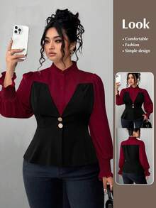 Elenzga Áo sơ mi tay dài cài nút 2 trong 1 cỡ lớn dành cho nữ thời trang thanh lịch trẻ hóa - Nhiều màu - Xem 1