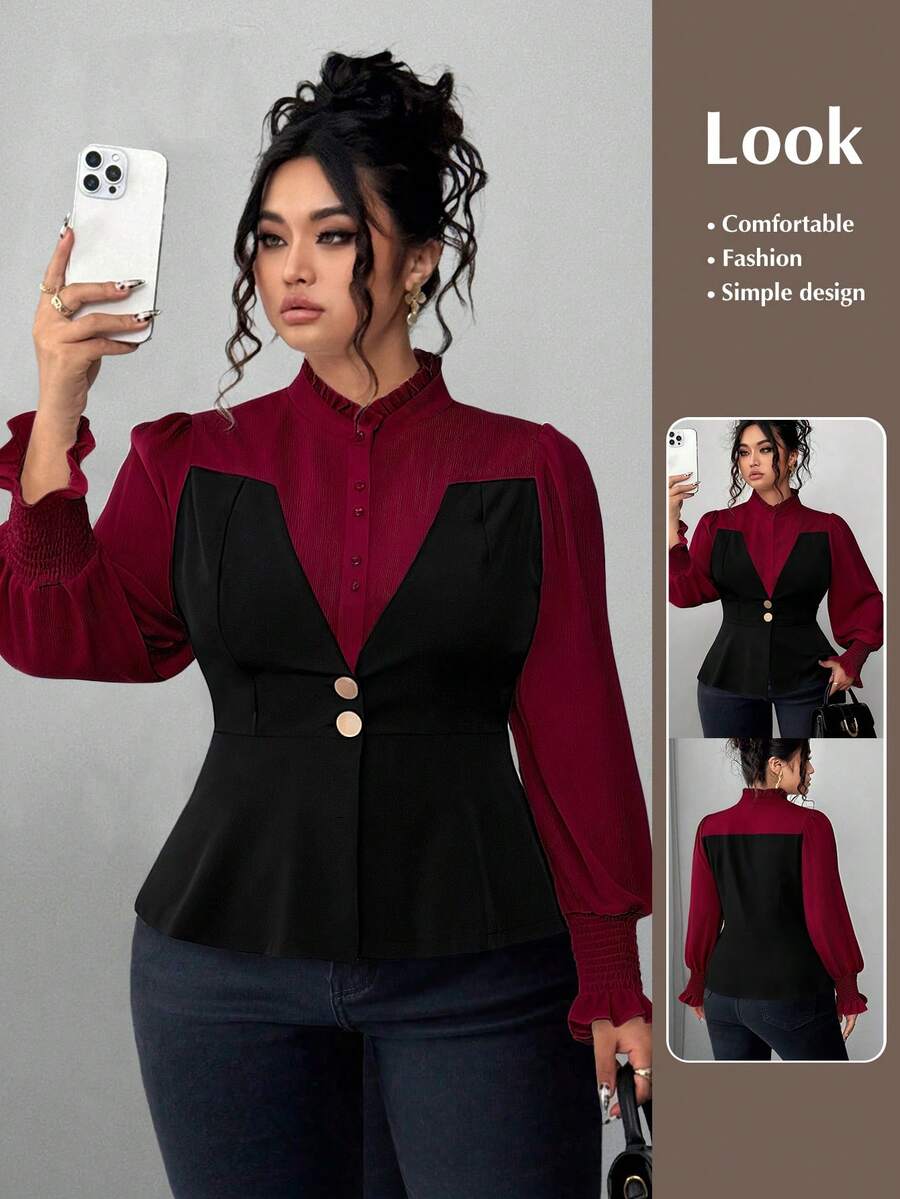 Elenzga Áo sơ mi tay dài cài nút 2 trong 1 cỡ lớn dành cho nữ thời trang thanh lịch trẻ hóa - Nhiều màu - Xem 1