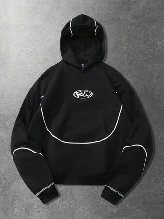 Street Life Men's Casual Fashion Streetwear Contrast Piping Drop Shoulder Loose Hoodie, Spring/Autumn