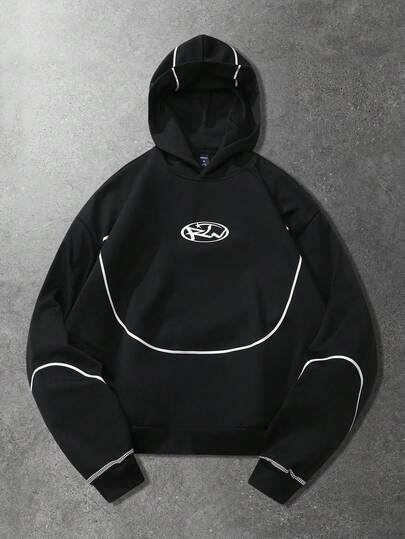 Street Life Sudadera holgada con contraste de ribete, estilo casual y urbano para hombre, primavera/otoño