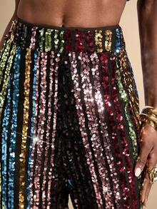 SHEIN Veneréa 女士彩色条纹亮片直筒宽松裤 - 彩色 - 查看 6