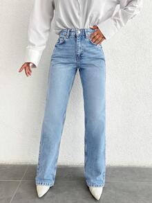EURMUSE Petite 100%Cotton High Waist Wide Leg Jeans Jeans Wide Leg Cowgirl Jeans Jeans High Waist Jeans Y2k Western Jeans 2000s Style  Jeans For Womem - Light Wash - View 3