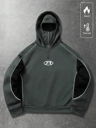 Street Life Unisex Hooded Sweatshirt With Mask, English Graphic Print, Casual For Autumn/Winter