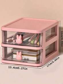 1 pieza Caja de almacenamiento de escritorio, caja de cajón de escritorio de estudiante, contenedor de bolígrafos, estantería para accesorios para el cabello de oficina infantil, caja de acabado de múltiples funciones, caja de almacenamiento de regreso a la escuela - Conejo - Ver 14