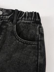 Sparklyn Tween Girls Y2K 风格女孩牛仔裤，黑色，五角星刺绣贴片，直筒宽松版型，舒适柔软面料，日常时尚百搭