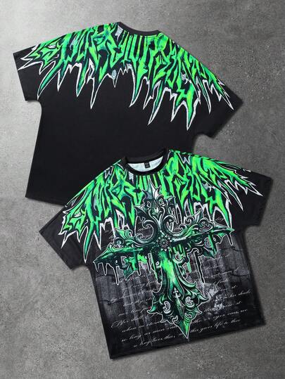 Grunge Punk Men's Streetwear Graphic Print Short Sleeve T-Shirt, Suitable For Spring/Summer