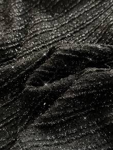 Celisse 女士优雅花卉蕾丝拼接长袖中长连衣裙 - 黑色 - 查看 4