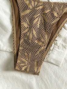 Swim Vcay Women's Earthy Tone Hollow Detail Textured Fabric Beaded Bohemian Style Bikini Set, Spring/Summer - Brown - View 5