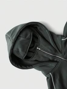 ROMWE MEN Street Life 男女通用连帽卫衣，带口罩，英文图案印花，秋冬休闲长袖上衣 - 深灰色 - 查看 5