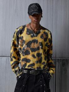 NEON BLANC Men's Leopard Pattern Loose Fit Casual Sweater, Winter - Yellow - View 2