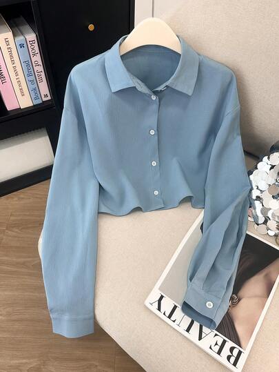 INAWLY Camisa casual de mujer de un solo pecho de manga larga con hombros caídos y unicolor